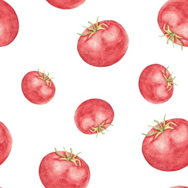Beyaz arka planda domates suluboya kusursuz desen. Mutfak tekstil baskıları ve ürün ambalaj tasarımı için kullanılabilir