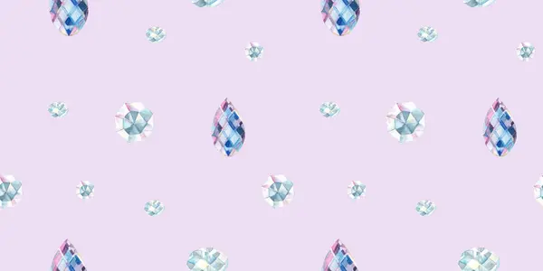 stock image Jewelry, Crystals Watercolor Seamless Pattern. Hand drawn illustration on a violet background. Can be used for fabric, textile and packaging prints and decoration