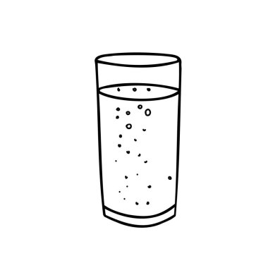 Kabarcıklı Sulu Uzun Bardak mı yoksa köpüklü içecek mi? Siyah-beyaz bir çizim. Arka planda, Doodle Style 'daki minimalist tasvirler izole edilmiş. İçki markası ve restoran için ideal.