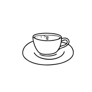 Kahve fincanı beyaz arka planda izole edilmiş. Siyah ve beyaz el, Americano 'nun Doodle tarzında çizilmiş hali. İçecek markalaşması, kafe menüsü ve grafik tasarım projeleri için ideal