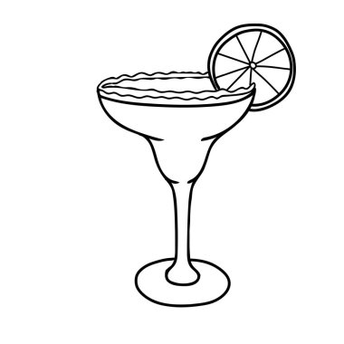 Limonlu Margarita kokteyli. Cin ve tekila ile yaz alkollü içeceği. Doodle tarzında el çizimi Vektör çizimi arkaplanda izole edildi. Beach Bar menüsü, parti, kart veya poster tasarımı için