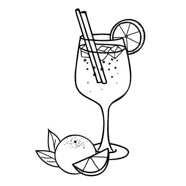 Aperol Spritz Kokteyl Kompozisyonu. Elle çizilmiş alkol illüstrasyonuyla portakal suyu, dilim ve buz Doodle tarzı. Kokteyl barı menüsü, logo ya da yaz partisi davetiyeleri için.