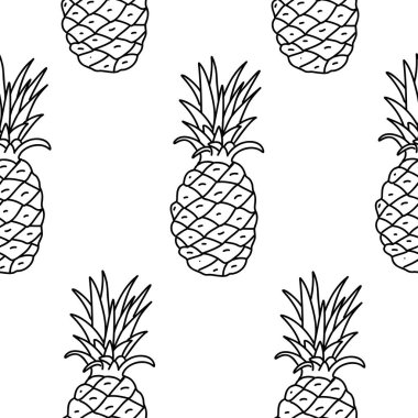 Ananas aromalı, dikişsiz desen. Doodle tarzında egzotik meyve çizimi. Paket kağıdı, tekstil baskısı, duvar kağıdı için