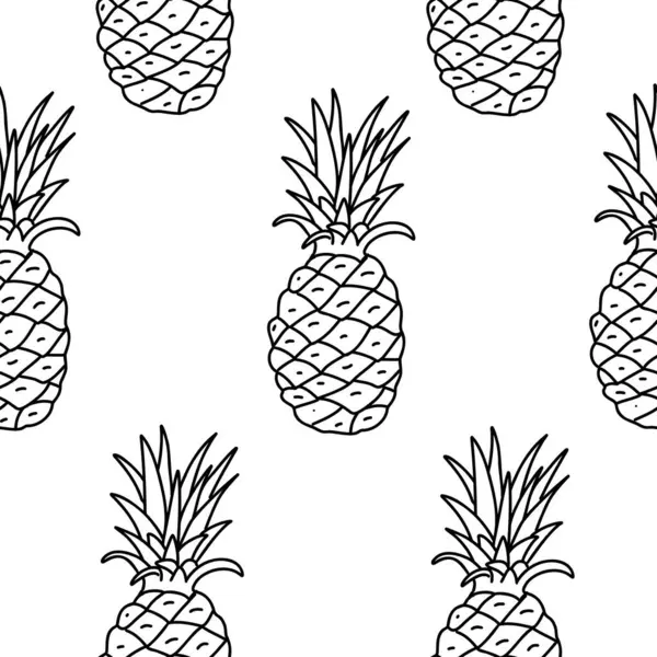 Ananas aromalı, dikişsiz desen. Doodle tarzında egzotik meyve çizimi. Paket kağıdı, tekstil baskısı, duvar kağıdı için