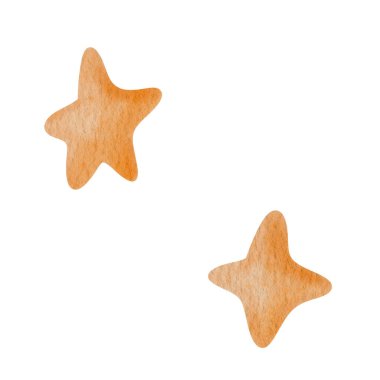 Yumuşak turuncu ya da altın renkli şirin yıldızların suluboya çizimi. Sonbahar dekorasyonları, Cadılar Bayramı veya sihirli temalı tasarımlar için mükemmel. Çocuklar için parti davetiyeleri, posterler, kartlar ve şenlik düzenleri.