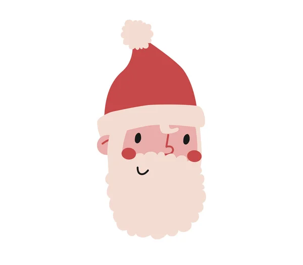 Ручная Рисованная Милая Карикатура Лицо Санта Клауса Плоский Вектор Рождественские — стоковый вектор