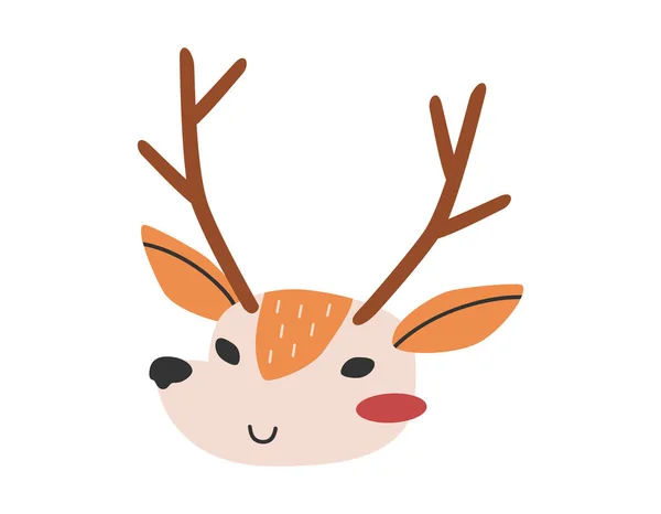 Hand Drawn Cute Cartoon Illustration Reindeer Face Flat Vector Christmas — Stock Vector