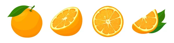 Set Arancio Giallo Fresco Stile Cartone Animato Illustrazione Vettoriale Frutti — Vettoriale Stock