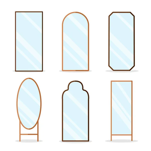Set Aus Verschiedenen Spiegeln Cartoon Stil Vektor Illustration Großer Spiegel — Stockvektor
