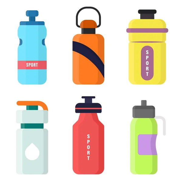 Conjunto Botellas Colores Para Deportes Estilo Dibujos Animados Ilustración Vectorial — Vector de stock