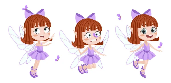 Vector Illustration Cute Beautiful Fairies White Background Charming Characters Different — Stock Vector