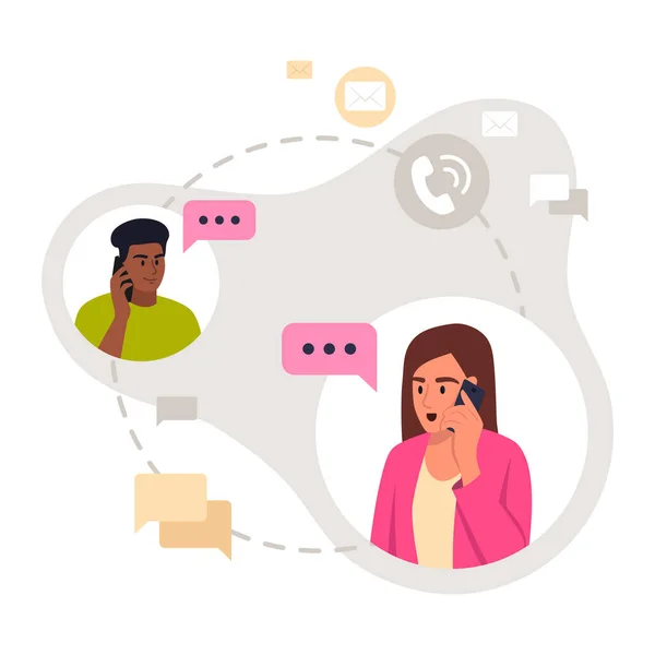 Vektor Illustration Människor Som Kommunicerar Mobiltelefon Tecknad Scen Med Kille — Stock vektor