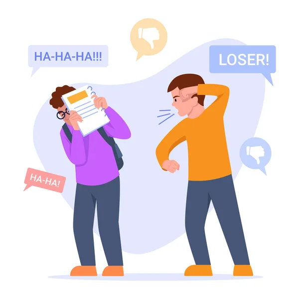 Vector Illustration Bullying Cartoon Scene Guy Who Mock Insult Weak — Stock Vector