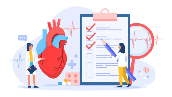 Vektorillustration Des Kardiologen Karikaturenszene Mit Ärzten Die Das Herz Auf — Stockvektor