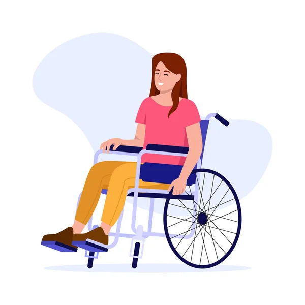 車椅子にかわいい女の子のベクトルイラスト 白い背景に隔離された車椅子に座っている美しく 笑顔の女の子の漫画シーン 身体障害について — ストックベクタ