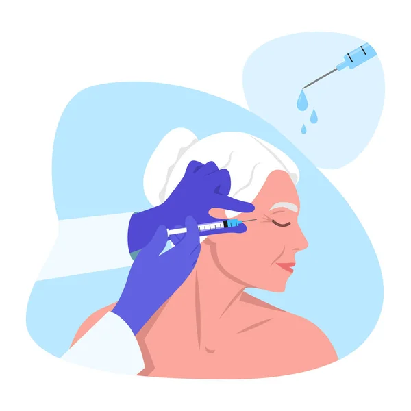 Vector Illustration Injections Cartoon Scene Woman Who Given Injection Aging — Stock Vector