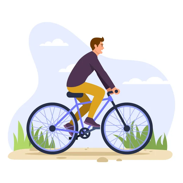 Vektorillustration Des Fahrradfahrens Cartoon Szene Mit Einem Jungen Der Glücklich — Stockvektor