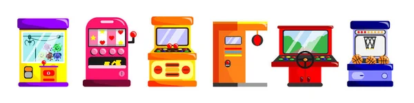 Σύνολο Πολύχρωμα Μηχανήματα Παιχνιδιών Στυλ Κινουμένων Σχεδίων Εικονογράφηση Διάνυσμα Των — Διανυσματικό Αρχείο
