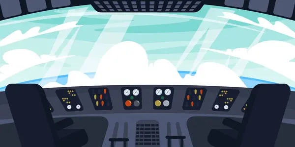 Vector Illustration Modern Interior Aircraft Cabin Cartoon Interior Bunch Sensors — Stock Vector