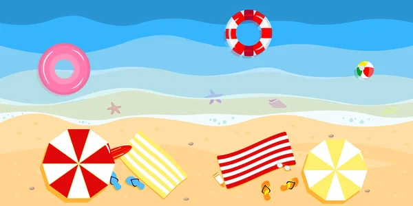 Vector Illustration Beautiful Beach View Cartoon Landscape Beach Umbrellas Slippers — Stock Vector