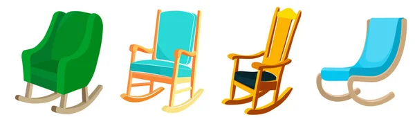Sada Krásných Barevných Houpacích Židlí Kresleném Stylu Vektorová Ilustrace Vinobraní — Stockový vektor