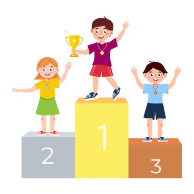 Zaferi kutlayan şirin çocuk şampiyonlarının temsilcisi. Çizgi film sahnesinde ödüllü üç kız ve erkek çocuk ödüllü bir kupa ve beyaz bir kupa ile bir kaide üzerinde duruyorlar..
