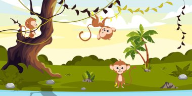 Çizgi film tarzında boş öğelerin vektör illüstrasyonu. Bir kanepe, bir bank, bir koltuk ve sallanan bir sandalye, bir çiçek yatağı, bir Brezilya ve bir salıncakta sallanan bir ağaç. Rahatlamış eğlence.