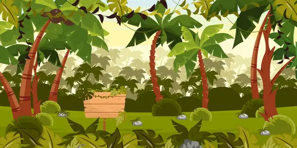 Εικονογράφηση Διάνυσμα Μιας Όμορφης Ζούγκλας Γελοιογραφία Ζούγκλα Τοπίο Σκηνή Ψηλούς Διανυσματικά Γραφικά