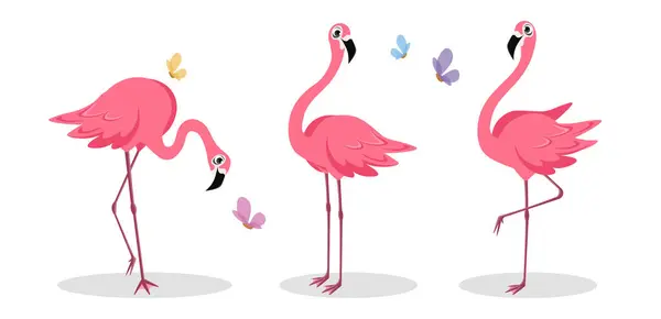 Векторная Иллюстрация Симпатичных Красивых Фламинго Белом Фоне Очаровательные Персонажи Разных Стоковая Иллюстрация