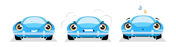 Διάνυσμα Εικονογράφηση Ενός Χαριτωμένο Και Όμορφο Μπλε Αυτοκίνητο Στυλ Κινουμένων Royalty Free Εικονογραφήσεις Αρχείου