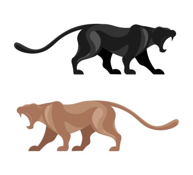 Vector illustration of a panther isolated on a white background. Charming brown and black panther characters roaring at each other in cartoon style. Logo design. clipart