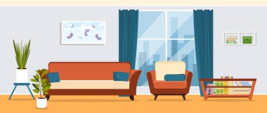 Salıncaklı güzel bir yaz manzarasının vektör çizimi. Kırsal bir manzaranın karikatür sahnesi mavi gökyüzü ve bulutlar, açık bir çit, yeşil ağaçlar, bir elma ağacı, salıncak, bir köpek evi, çiçekler.