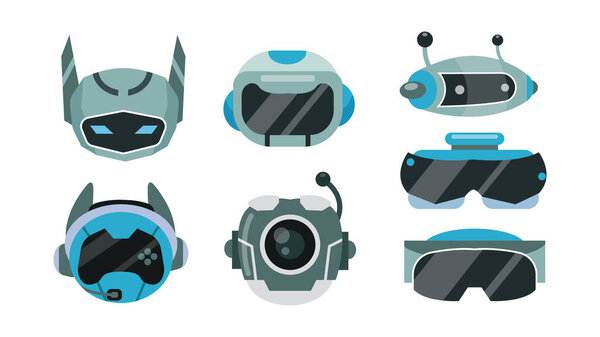 Set of electronic robot characters in cartoon style. Vector illustration of different types of robot heads isolated on white background. Futuristic robots. Modern technologies.Artificial intelligence.