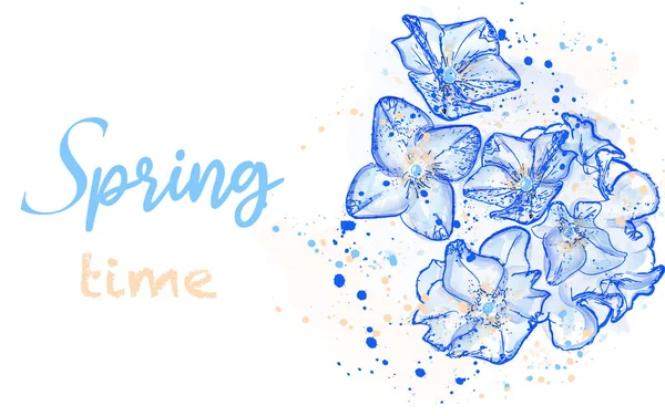 Frühling Karte Mit Blauen Blumen Vektor Aquarell — Stockvektor