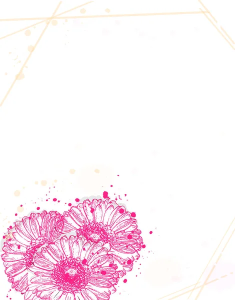Tarjeta Invitación Plantilla Con Flores Color Rosa Margarita Vector Acuarela — Archivo Imágenes Vectoriales