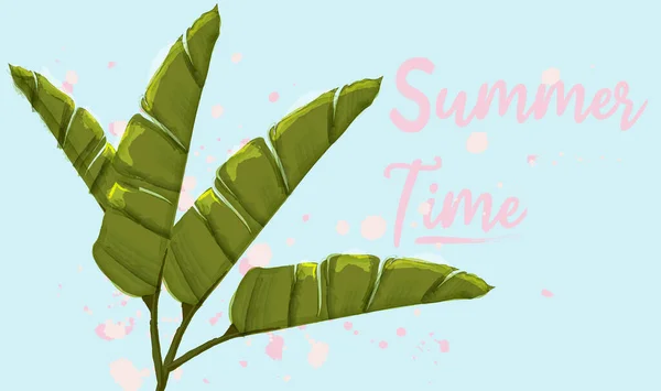 棕榈树叶矢量水彩画夏季横幅 — 图库矢量图片