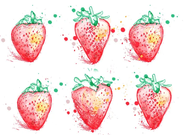 딸기로 물감을 만들어 색깔의 무늬를 만든다 스톡 일러스트레이션