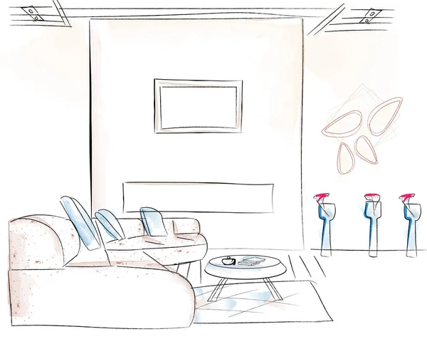 客厅舒适风格矢量水彩画 — 图库矢量图片