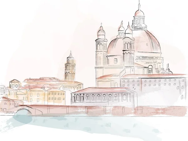 ヴェネツィアの街の風景ベクトル水彩ヴィンテージスタイル — ストックベクタ