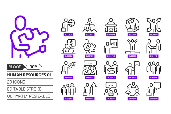 Stock vector Human resources 01 related, pixel perfect, editable stroke, up scalable, line, vector bloop icon set.