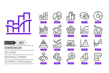 Statistics 01 related, pixel perfect, editable stroke, up scalable, line, vector bloop icon set. clipart
