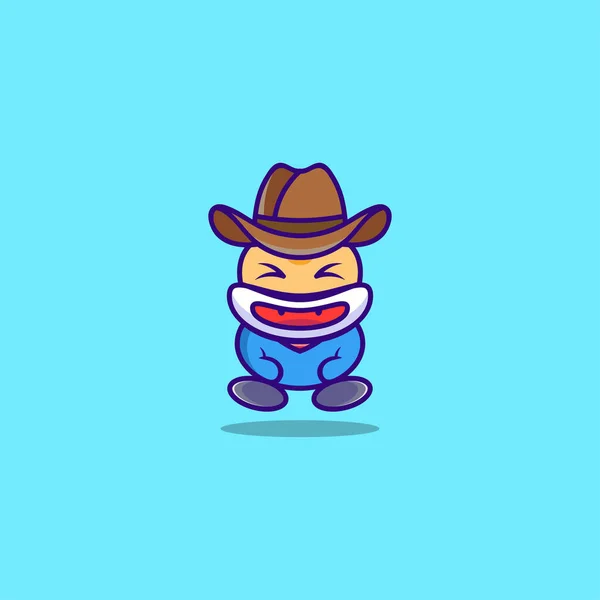Cute Boy Cowboy Hat Character Logo Design Vector — Stock Vector
