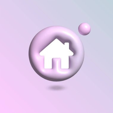 Daire şeklinde parlak pastel renkli ev simgesi 3d stili gerçekçi vektör