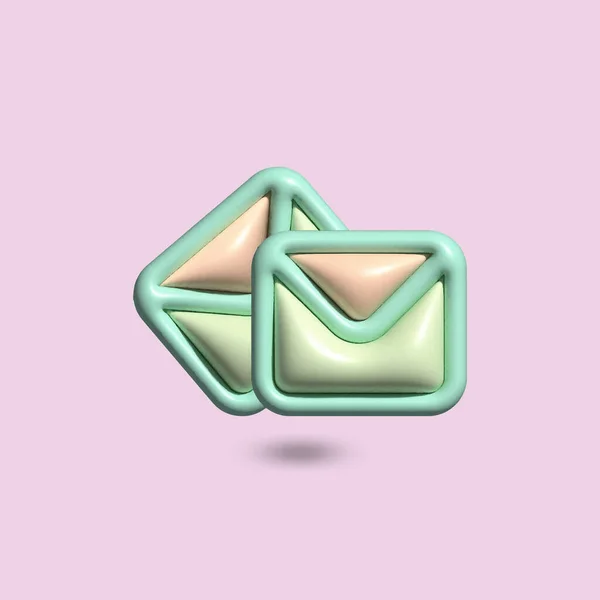 Post Ikon Set Med Markör Nytt Meddelande Isolerad Render Postmeddelande — Stock vektor