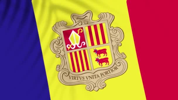 Andorra Flag Videos Slow Motion Videos Flag Blowing Close Tree — Vídeo de Stock