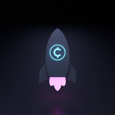 Kripto roket ikonu. Kripto para birimi büyüme konsepti 3 boyutlu resimleme.