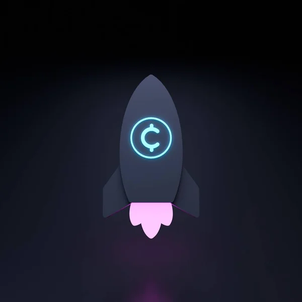 Crypto rocket icon. Cryptocurrency growth concept 3d render illustration.