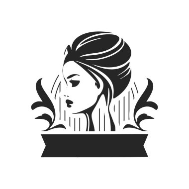 Black and white logo depicting a stylish and elegant woman. Elegant style with a sophisticated and sophisticated look.