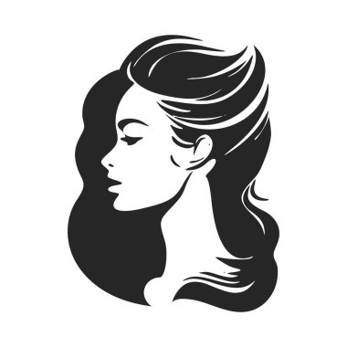Black and white logo depicting a stylish and elegant girl. Elegant style with a sophisticated and sophisticated look.