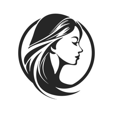 Black and white logo depicting a beautiful and sophisticated girl. Elegant style with a sophisticated and sophisticated look.